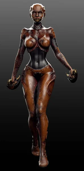 Steampunk Scifi Cyborg Woman Leather Android — Zdjęcie stockowe