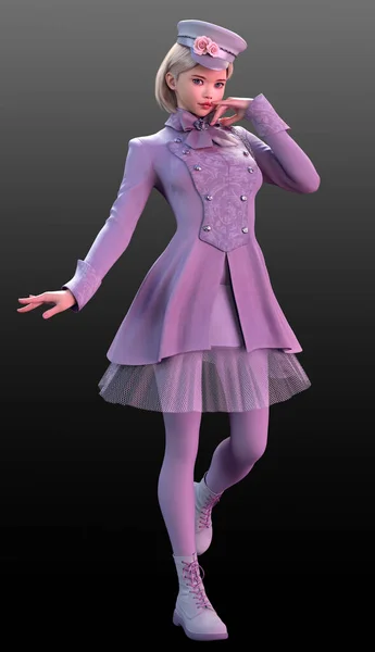 Fantasy Kawaii Girl Messenger Pink Uniform — стоковое фото