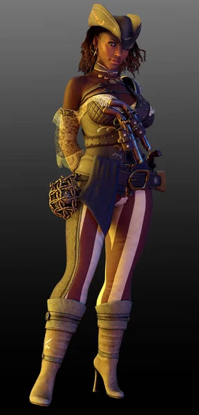 Fantasy Steampunk Poc African American Pirate Woman Buccaneer Outfit — Fotografia de Stock