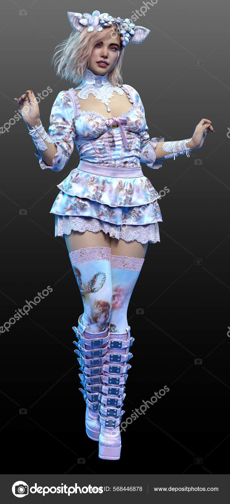 Девушка Блондинка Bbw Curvy Пастельное Платье Стоковое Фото.