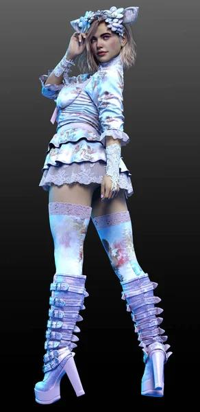 Fantasy Kawaii Blonde Girl Bbw Curvy Pastel Boho Dress — стокове фото