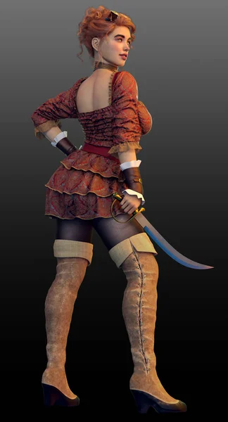 Fantasy Steampunk Girl Corset Dress Boots — Stock Photo, Image