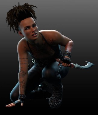 Siyah Deri Giyen Siber Punk ya da Dystopian Trans Suikastçısı