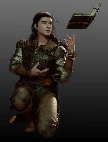 Fantasy Asian POC Male Mage or Wizard with Spell Book