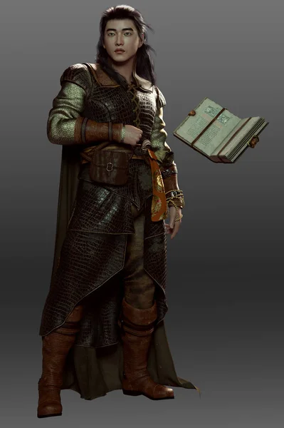 Fantasy Asian Poc Male Mage Wizard Spell Book — 스톡 사진