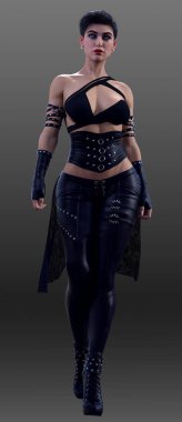 Şehir Fantezi Cadısı veya Siberpunk Kırpılmış Saçlı Vampir