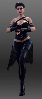 Şehir Fantezi Cadısı veya Siberpunk Kırpılmış Saçlı Vampir