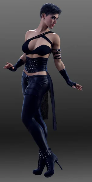 Urban Fantasy Goth Witch Vampier Met Cyberpunk Cropped Hair — Stockfoto