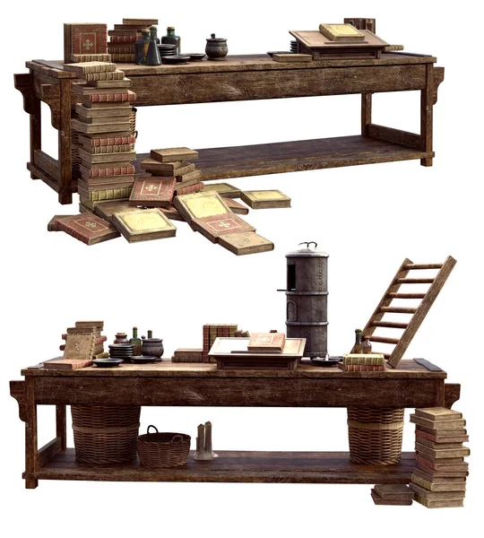 Cgi Fantasy Props Van Mage Alchemist Workroom Bibliotheek Kasteel — Stockfoto