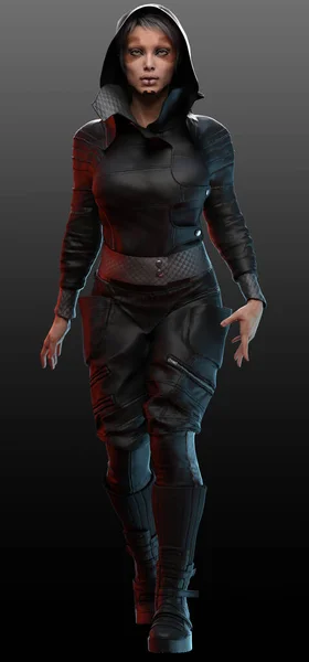 Sci Cyberpunk Woman Cybord Στο Assault Armor Κοντά Μαλλιά — Φωτογραφία Αρχείου