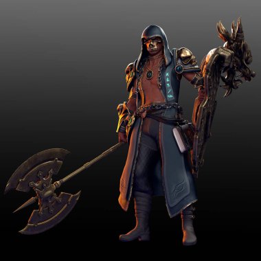 Fantasy Necromancer Warrior or Knight in Heavy Armor and Hood clipart