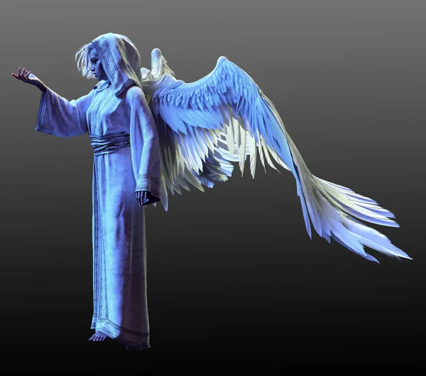 Fantasy White Robed Angel with White Wings, Celestial Being