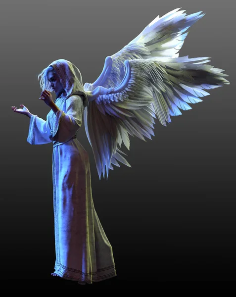 白い翼を持つファンタジーホワイトローブ天使 — ストック写真