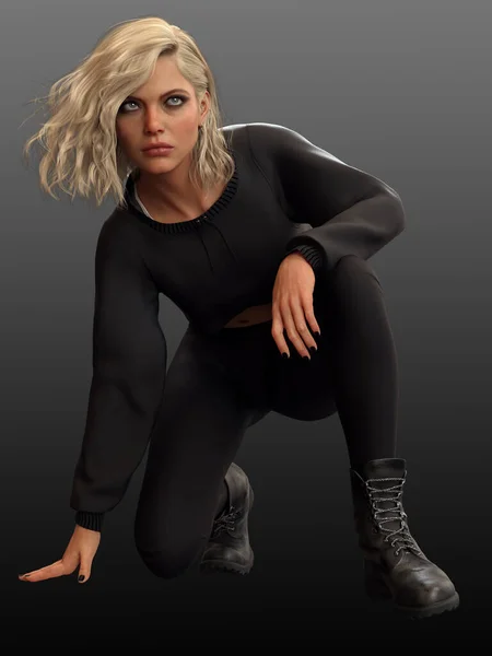 Blonde Urban Fantasy Woman in Gym or Sports Wear