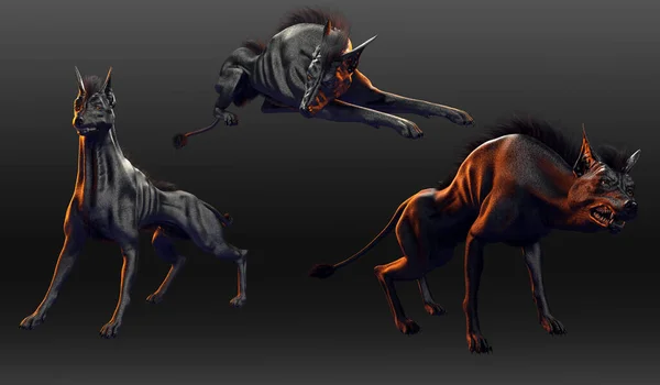 Cgi Hellhound Anubis Hound Devil Dog Fekete Kutya — Stock Fotó