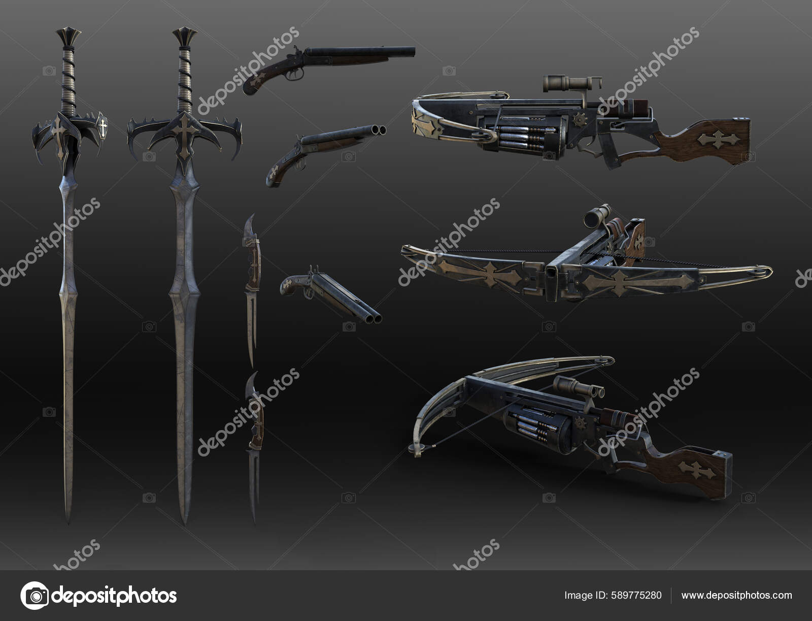 Vampire Hunter Weapons Cross Dracula Sword Pistol Stock Photo by