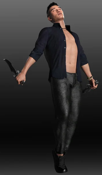 Sexy Handsome Urban Fantasy Asian Poc Man Open Shirt Bare — 스톡 사진