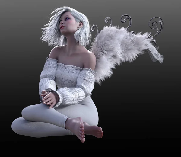 Fantasy Angel Dancer Swan Wings White Hair Odette — Stock Fotó
