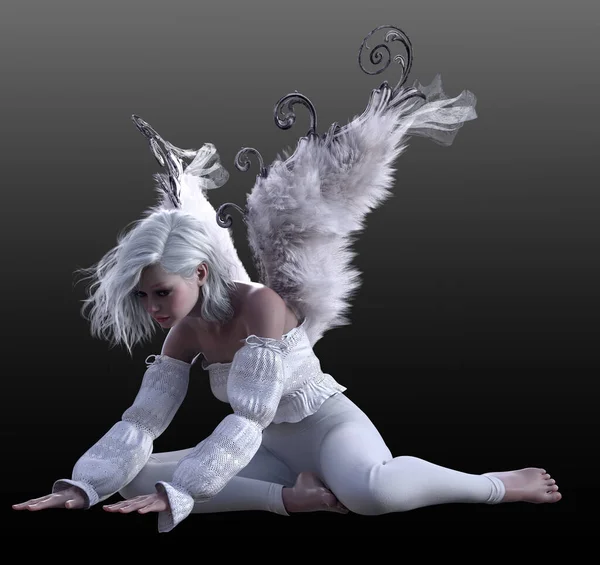 Fantasy Angel Dancer Swan Wings White Hair Odette —  Fotos de Stock