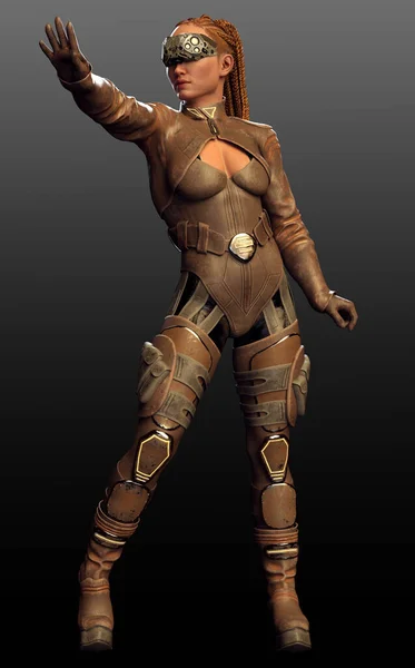 Sci Cyberpunk Warrior Assassin Katanas Leather Armor — стоковое фото
