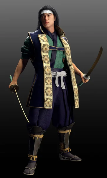 Fantasy Samurai Warrior Katanas Samurai Armor — Foto Stock