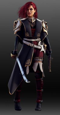 Steampunk Woman Pirate with Red Hair in Uniform