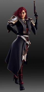 Steampunk Woman Pirate with Red Hair in Uniform