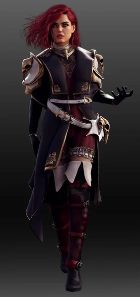 Стюардесса Пиратка Красным Хайром Униформе — стоковое фото