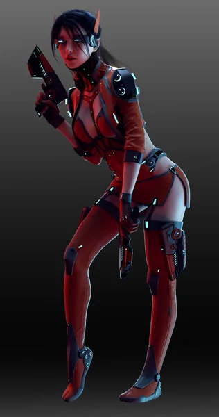 Cyberpunk Scifi Sexy Pinup Warrior Poc Assassin Pistols —  Fotos de Stock