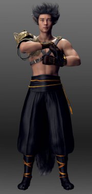 Fantasy Fae Male, Kitsune, Gumiho, Kumiho Shirtless Man with Fox Ears and Tail