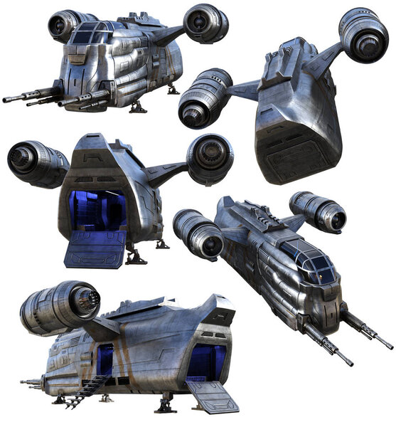 Sci Fi Interplanetary Ship in Various Poses