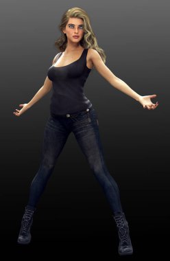 Urban Fantasy Blonde Woman in Black Tank and Jeans