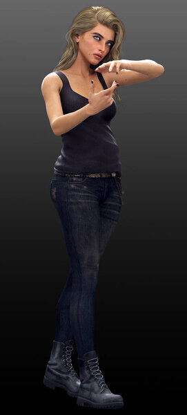 Urban Fantasy Blonde Woman in Black Tank and Jeans