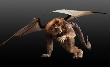 Fantasy Manticore, Lion Bat Scorpion Chimaera with Wings and Sting