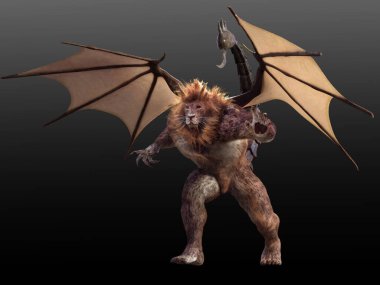 Fantasy Manticore, Lion Bat Scorpion Chimaera with Wings and Sting