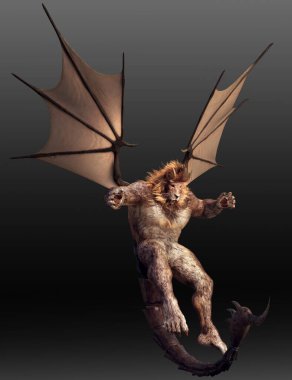 Fantasy Manticore, Lion Bat Scorpion Chimaera with Wings and Sting