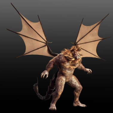 Fantasy Manticore, Lion Bat Scorpion Chimaera with Wings and Sting