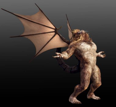 Fantasy Manticore, Lion Bat Scorpion Chimaera with Wings and Sting