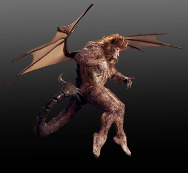 Fantasy Manticore, Lion Bat Scorpion Chimaera with Wings and Sting