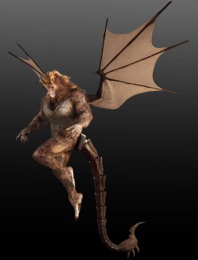 Fantasy Manticore, Lion Bat Scorpion Chimaera with Wings and Sting