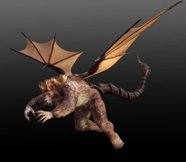 Fantasy Manticore, Lion Bat Scorpion Chimaera with Wings and Sting