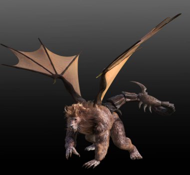Fantasy Manticore, Lion Bat Scorpion Chimaera with Wings and Sting