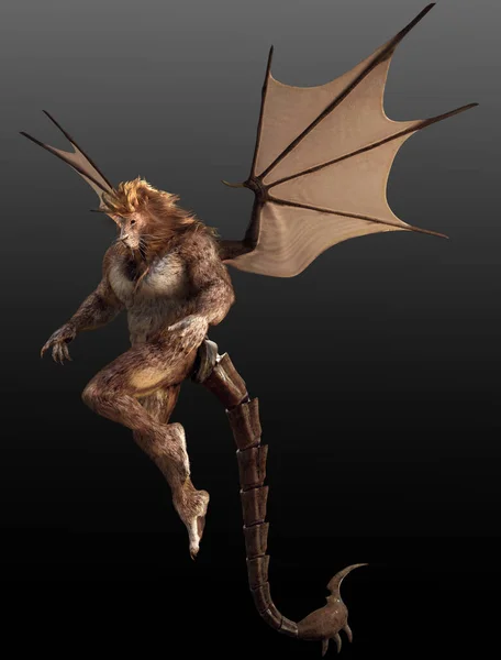 Fantasy Manticore Lion Bat Scorpion Chimaera Wings Sting — стокове фото