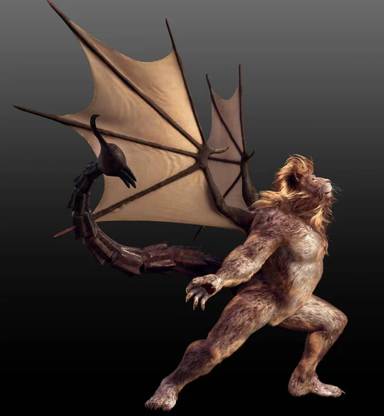 Fantasy Manticore, Lion Bat Scorpion Chimaera with Wings and Sting
