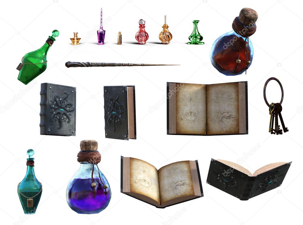 Fantasy Spellbooks, Grimoires, Potions, and Wand