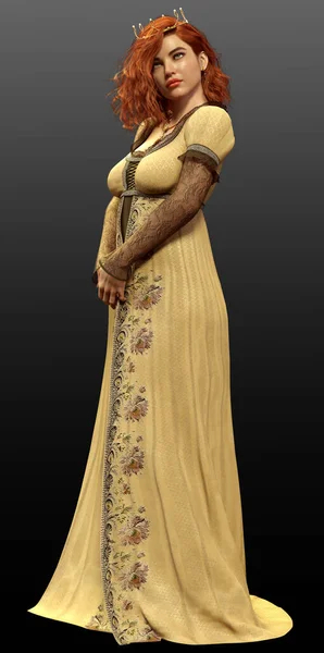 Fantasy Woman Medieval Dress Crown Curvy Bbw — Stockfoto