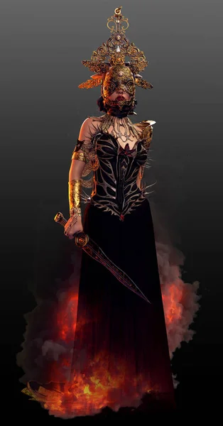 Fantasy Warrior Woman Greek or Roman Goddess in Flames