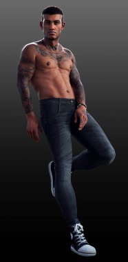 Urban Fantasy or Cyberpunk POC Man, Shirtless, Tattoos