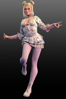 Fantasy Dancer Pierotti Puppet with Hearts on Face, Stockings, Boots