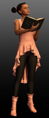 Fantasy Magic Academy POC Girl with Hair Puffs in Pink Dress
